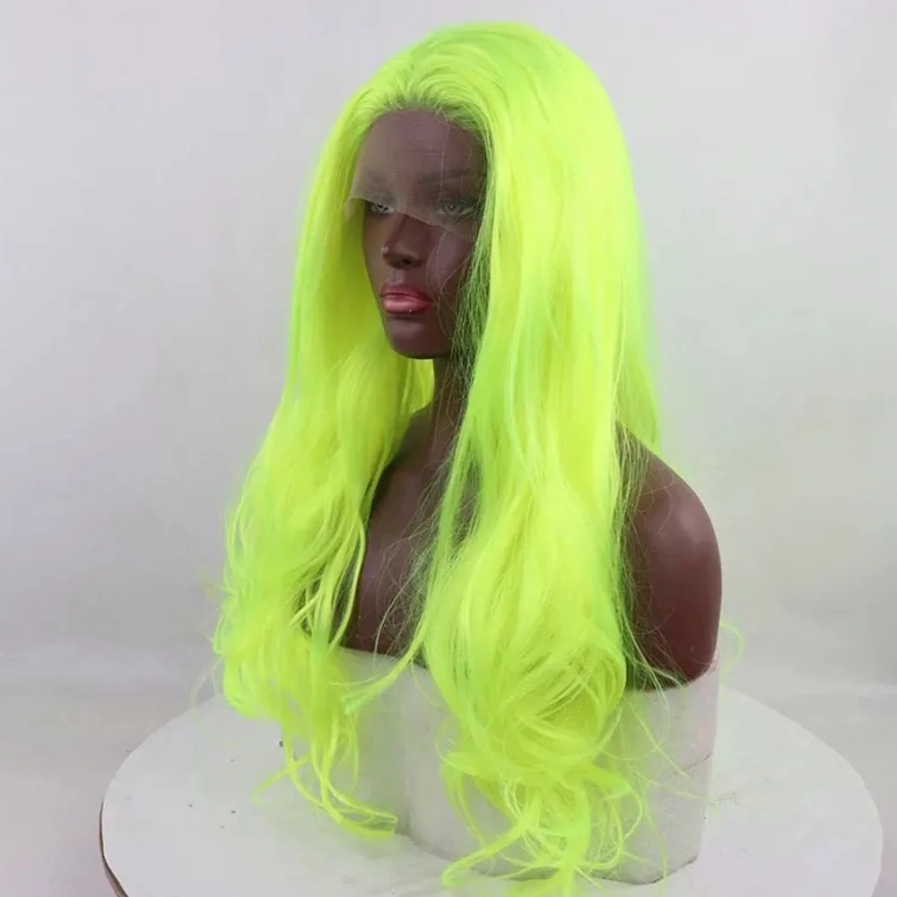 💫NEON LIME GREEN BODY WAVY  LACE FRONT WIG💫 *NEW
